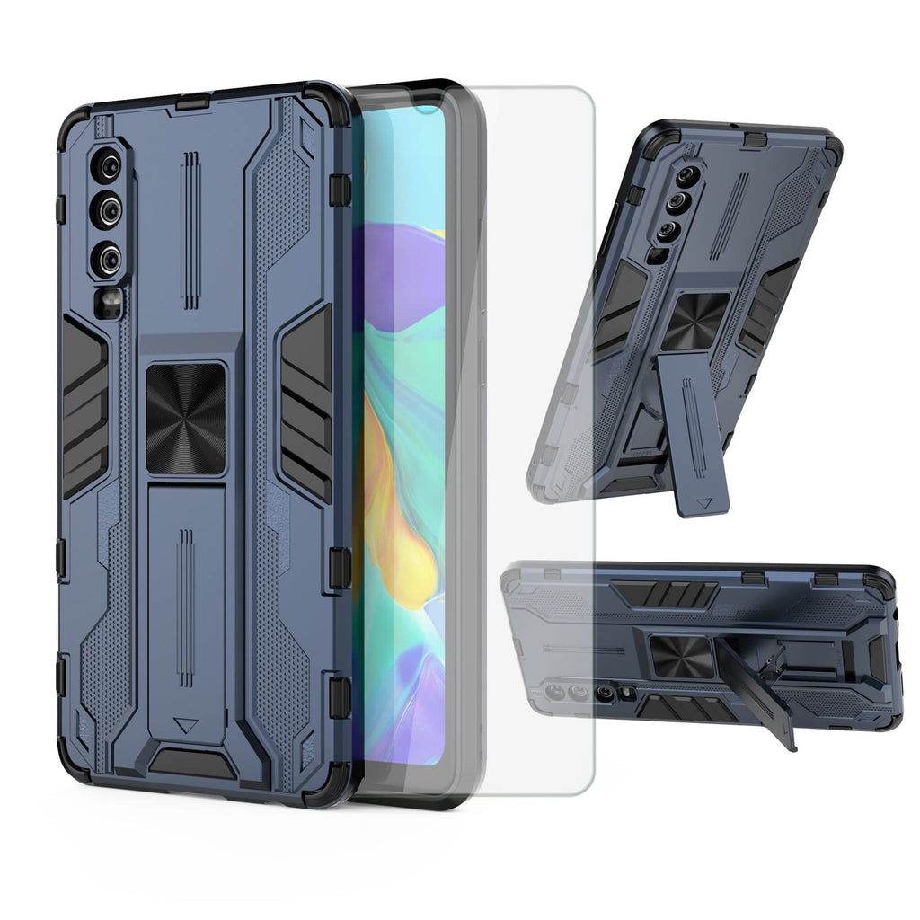 Asuwish Phone Case for Huawei P30 with Tempered Glass Screen Protector Cover and Slim Stand Hybrid Rugged Kickstand Magnetic Back Film Cell Mobile Accessories Hawaii P 30 ELE-L29 Women Men Blue