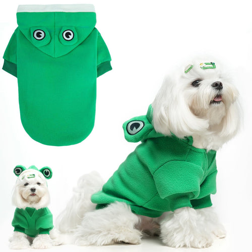 BINGPET Dog Hoodie Cute Frog Dog Costume Pet ClothesWarm Fleece Dog Sweater with HoodDoggy Winter Coat Puppy Kitten Sweaters for French Bulldog Chihuahua Ropa para Perro Boston Terrier(FrogS)