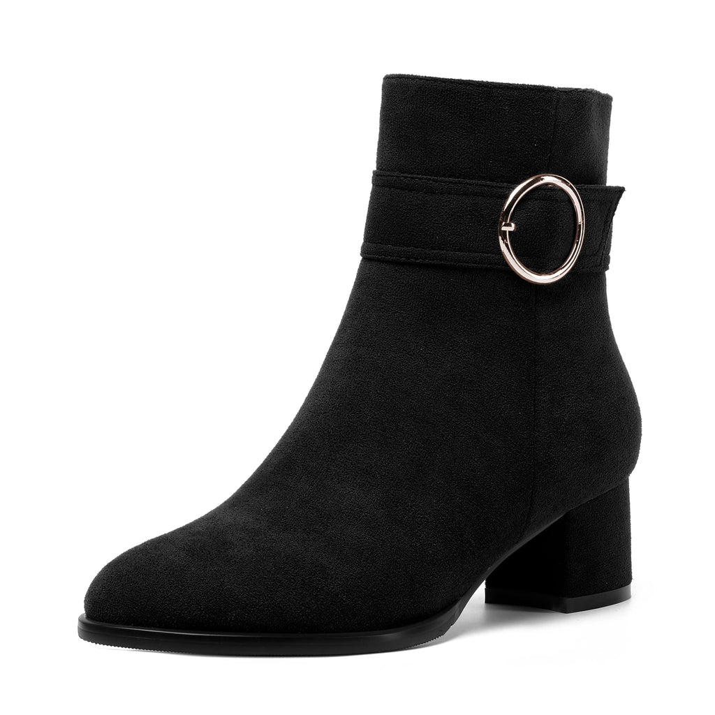 MOVINSTEPS Zip Dating Block 2 Inch Ankle High Round Toe Suede Low Heel Dress Solid Boots Black Size 7.5 - Zapatos for Women