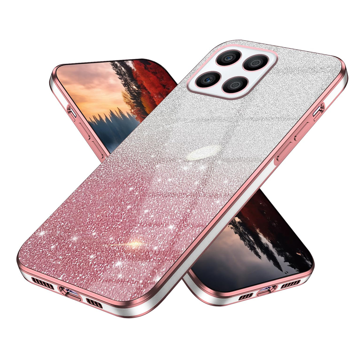 Anlalish Compatible with Honor X8B Case Glitter Clear Cases Honor X8B Phone Case Silicone Plating Fundas Protection Shockproof Bling 2 in 1 Cover for Girls (Pink)