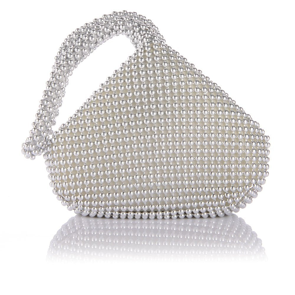 ele ELEOPTION Women Silver Beaded Clutch Purse Womens Evening Clutch Triangle Lady Evening Bag for Cocktail Wedding Party for 6.0inch Android IOS Phones