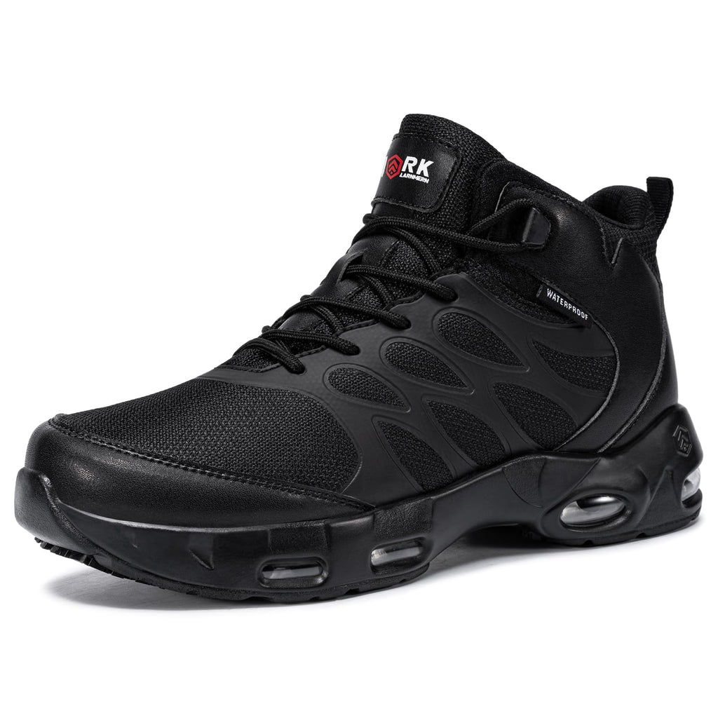 LARNMERN Men Non Slip Boots Restaurant Service Breathable Mesh Waterproof Outdoor Shoes Slip Resistant Work Ankle Boot Chef Zapatos Trabajo Casual Hiking Sneakers (Black9.5)