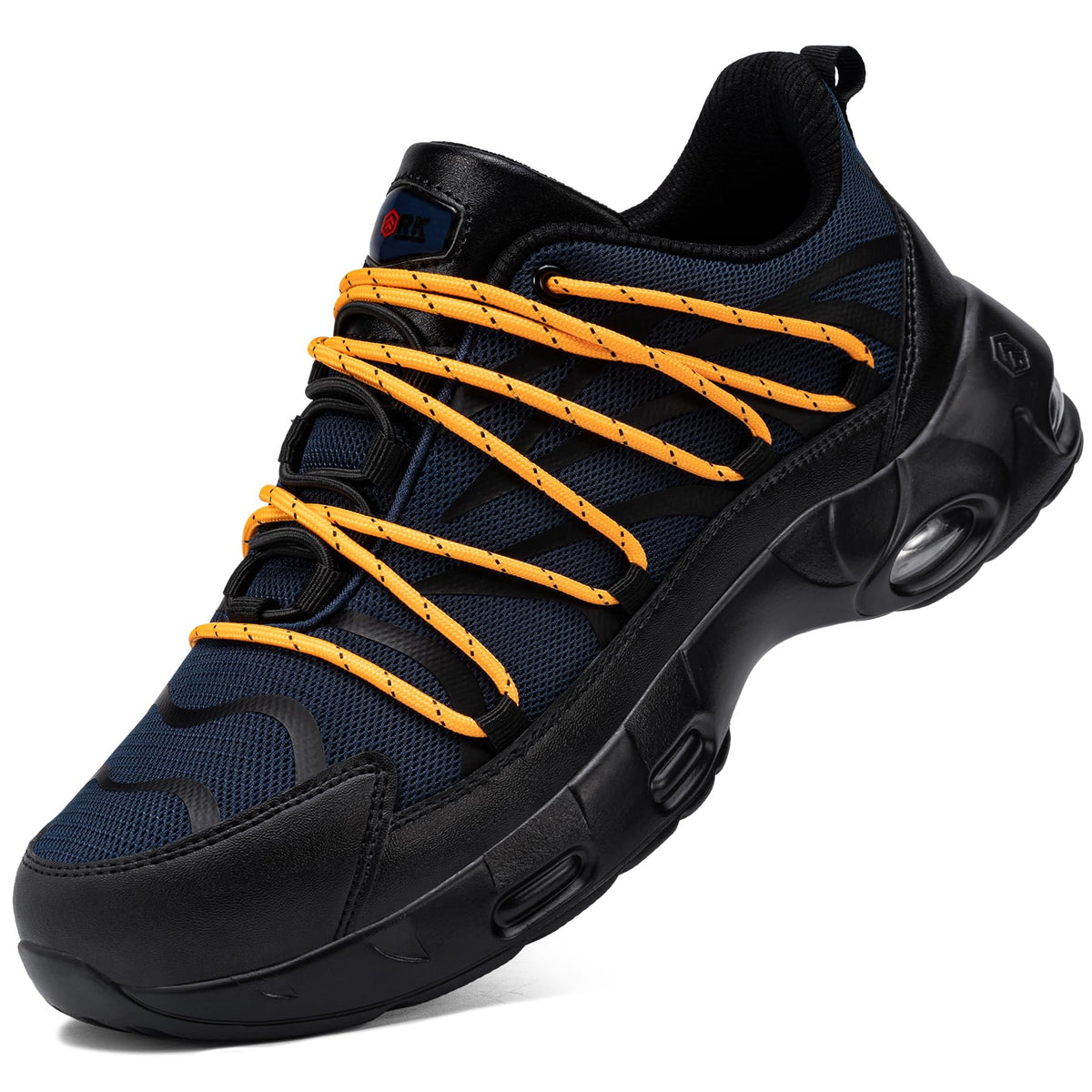 LARNMERN Steel Toe Shoes for Men Women Sneakers Safety Slip On Work Shoes Comfortable Air Cusion Lightweight Zapatos De Trabajo Slip Resistant(8 Navy Orange Black)